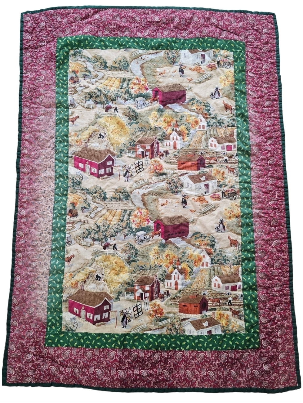 Handmade Cottagecore Quilt Lap Blanket Farmhouse Village Paisley Floral 46x33.5